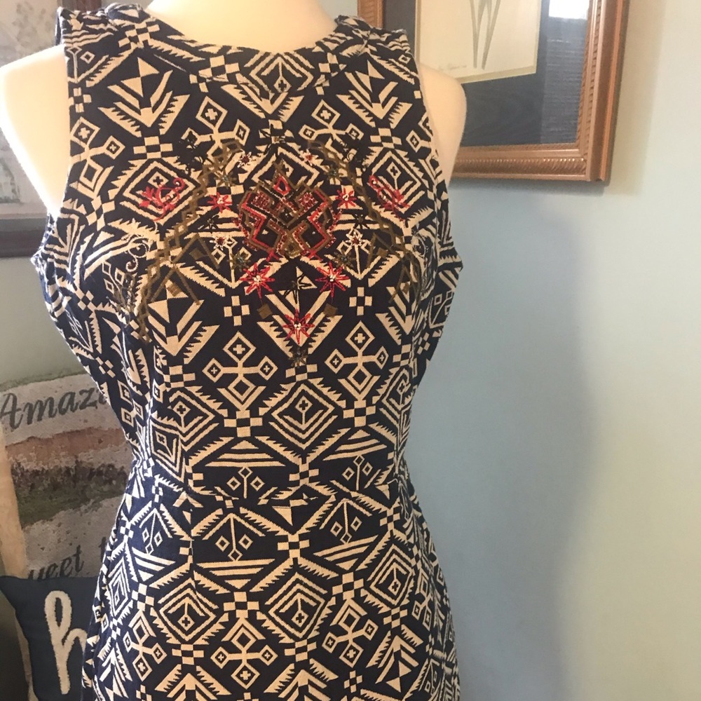Miami Backless Aztec Print Dress black & White M